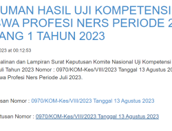 Pengumuman Hasil Uji Kompetensi (Ujikom) Profesi Ners Periode 2 Gel. 1 Tahun 2023