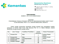 Penerimaan Tenaga Perawat Mitra Di Lingkungan Rumah Sakit Pusat Otak Nasional Prof. Dr. Dr. Mahar Mardjono Jakarta