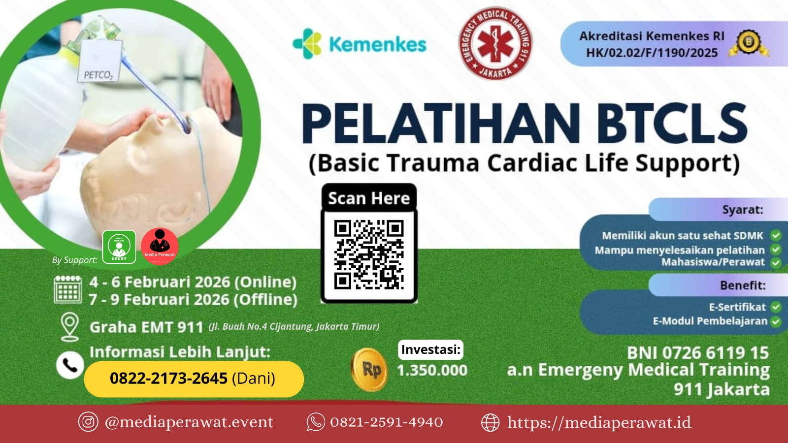 Pelatihan BTCLS (Basic Trauma Cardio Life Support) (04-09 Februari 2026) Jakarta Timur